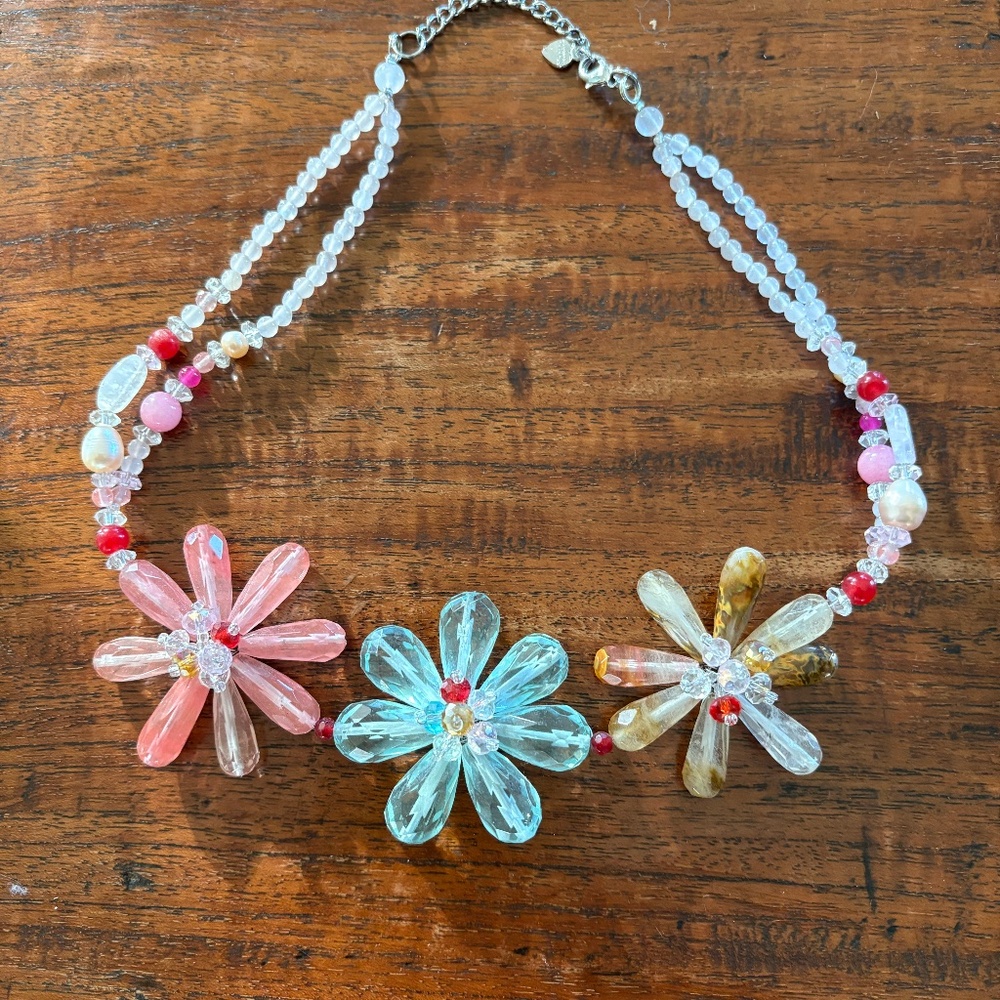 Anthropologie Beaded Flower Necklace